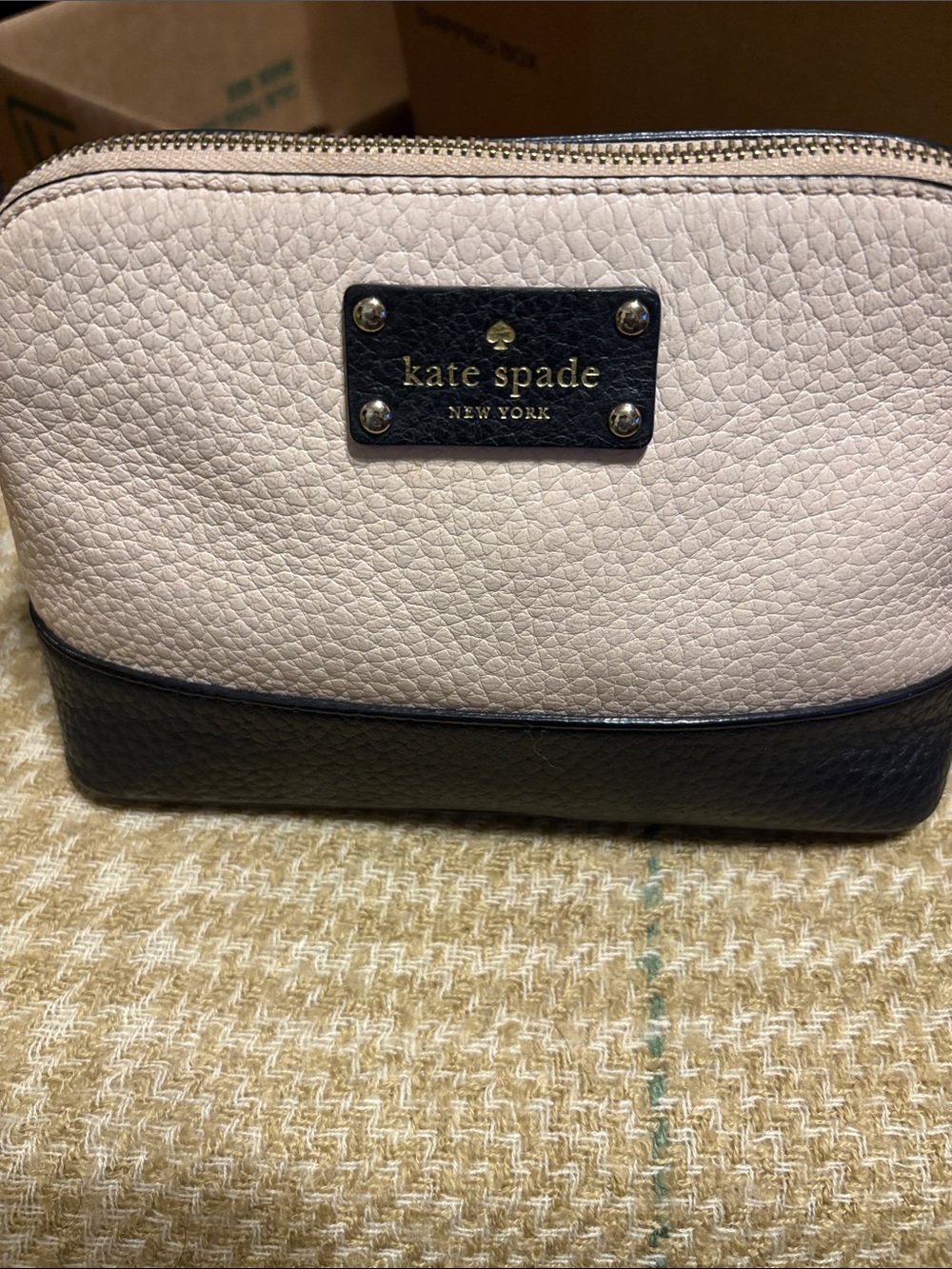 kate spade Two-Tone Pebbled Leather Cosmetic Pouch - Blush & Black